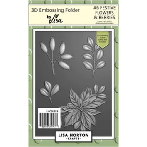 festive flowers & berries A6 - Embossing Folder & dies by lisa horton crafts LHCEF078